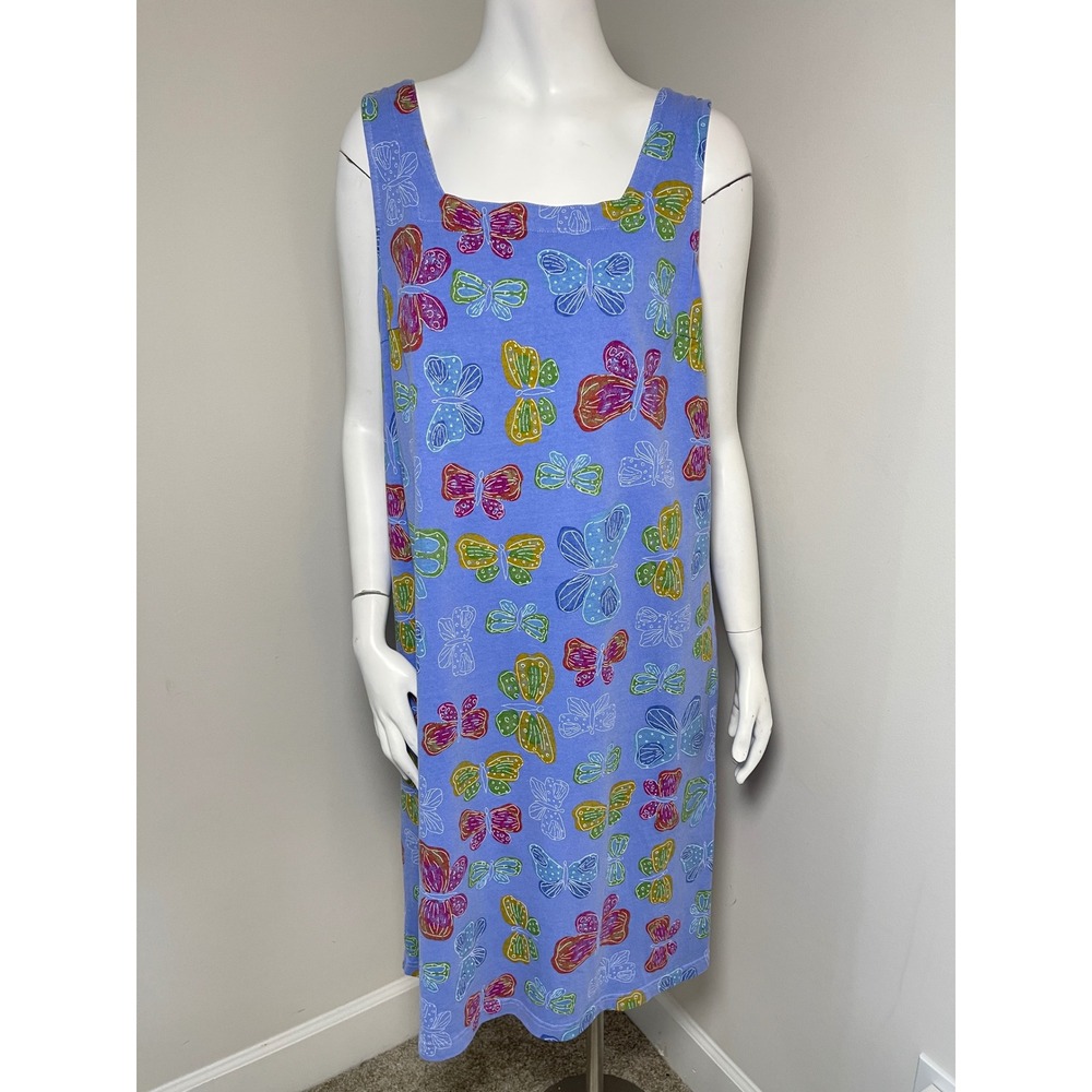Fresh Produce XL Butterfly Print Cotton Sleeveless Midi Shift Dress Blue